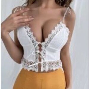 White Lace Trim Crop Top